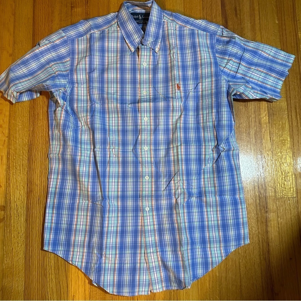 POLO RALPH LAUREN Short Sleeve Classic Fit Button Shirt Plaid Size Medium(e5